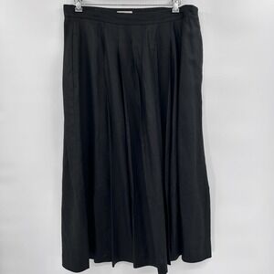 Vintage Talbots Womens 100% Linen Midi Skirt Sz 20 Black Pleated Classic Minimal